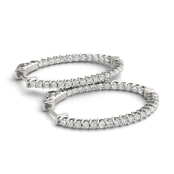 White gold Round Cut Diamond Inside-Out Hoop Earrings in White Gold with Prong Setting