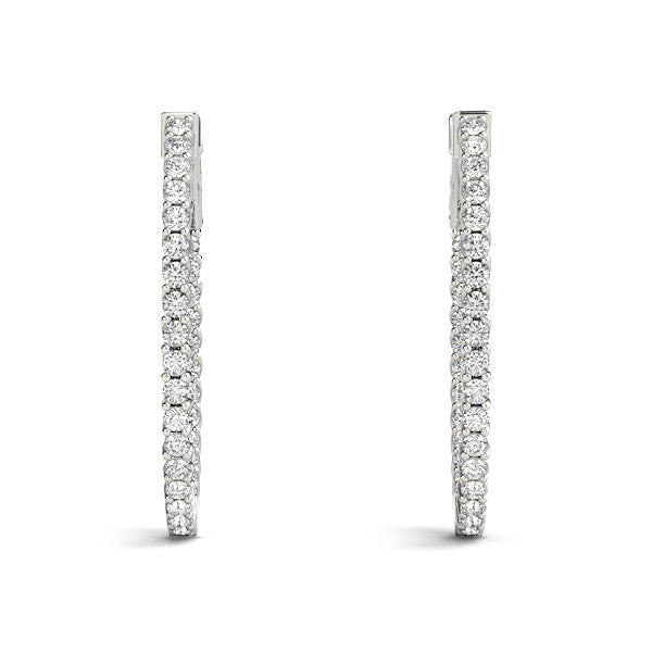 White gold Round Cut Diamond Inside-Out Hoop Earrings in White Gold with Prong Setting