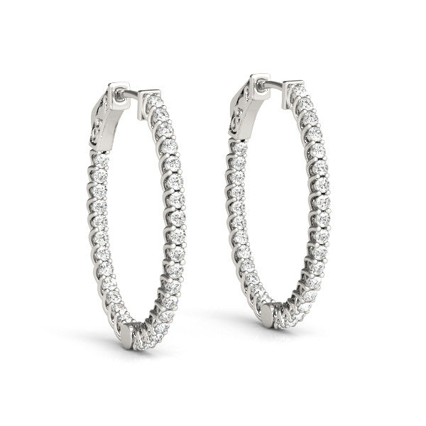 White gold Round Cut Diamond Inside-Out Hoop Earrings in White Gold with Prong Setting