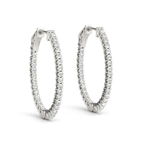 White gold Round Cut Diamond Inside-Out Hoop Earrings in White Gold with Prong Setting