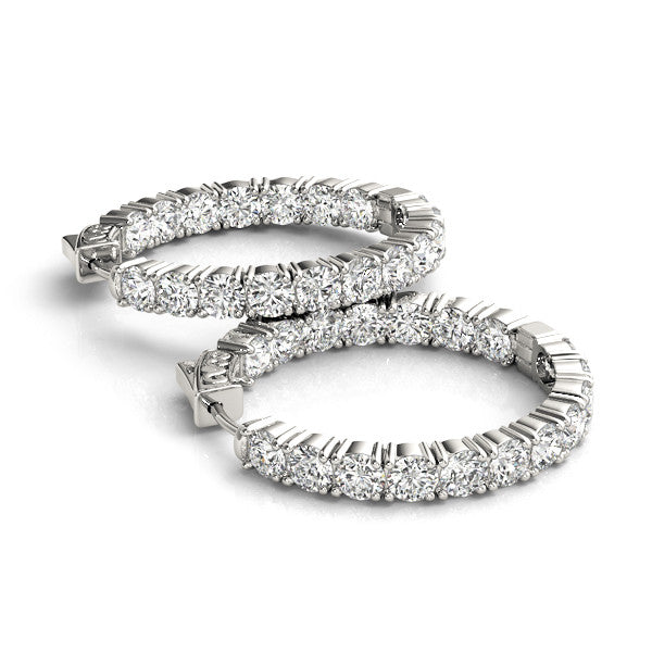 White gold Round Cut Diamond Inside-Out Hoop Earrings with Shared Prong Setting
