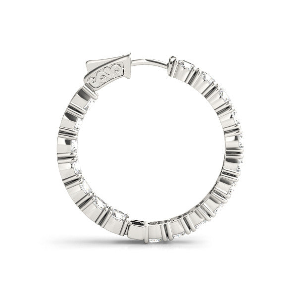 White gold Round Cut Diamond Inside-Out Hoop Earrings with Shared Prong Setting