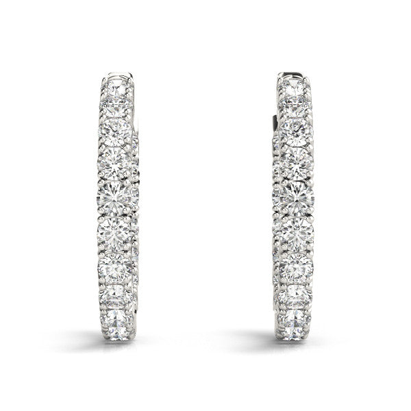 White gold Round Cut Diamond Inside-Out Hoop Earrings with Shared Prong Setting