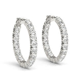 White gold Round Cut Diamond Inside-Out Hoop Earrings with Shared Prong Setting