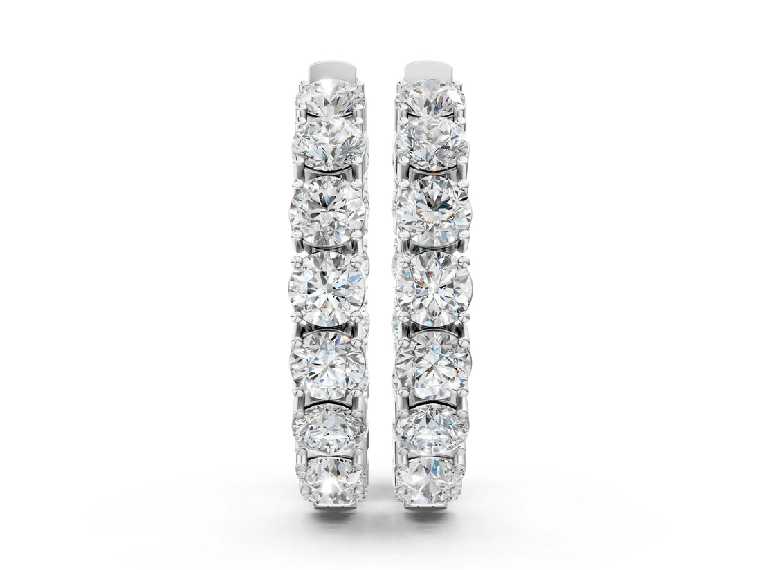 White gold Round Cut Diamond Inside-Out Hoop Earrings with Shared Prong Setting_5