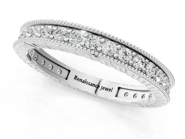 White gold Round Cut Diamond Milgrain Bezel Set Eternity Band
