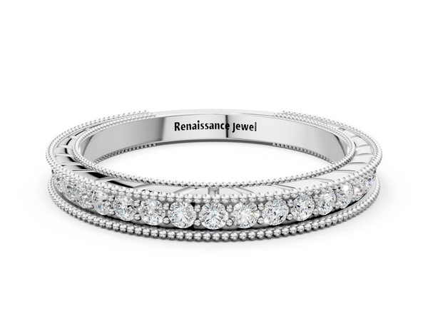 White gold Round Cut Diamond Milgrain Eternity Band with Channel Setting
