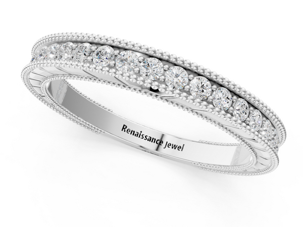 White gold Round Cut Diamond Milgrain Eternity Band with Channel Setting