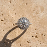 White gold Round Cut Diamond Milgrain Floral Halo Engagement Ring with Pavé Band_18