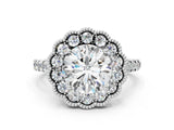White gold Round Cut Diamond Milgrain Floral Halo Engagement Ring with Pavé Band_40