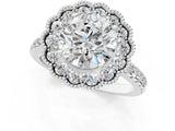 White gold Round Cut Diamond Milgrain Floral Halo Engagement Ring with Pavé Band_41