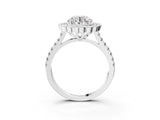 White gold Round Cut Diamond Milgrain Floral Halo Engagement Ring with Pavé Band_43