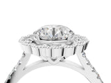 White gold Round Cut Diamond Milgrain Floral Halo Engagement Ring with Pavé Band_44