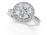 White gold Round Cut Diamond Milgrain Halo Engagement Ring with Round Pavé Band and Prong Setting_21