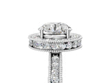 White gold Round Cut Diamond Milgrain Halo Engagement Ring with Round Pavé Band and Prong Setting_25