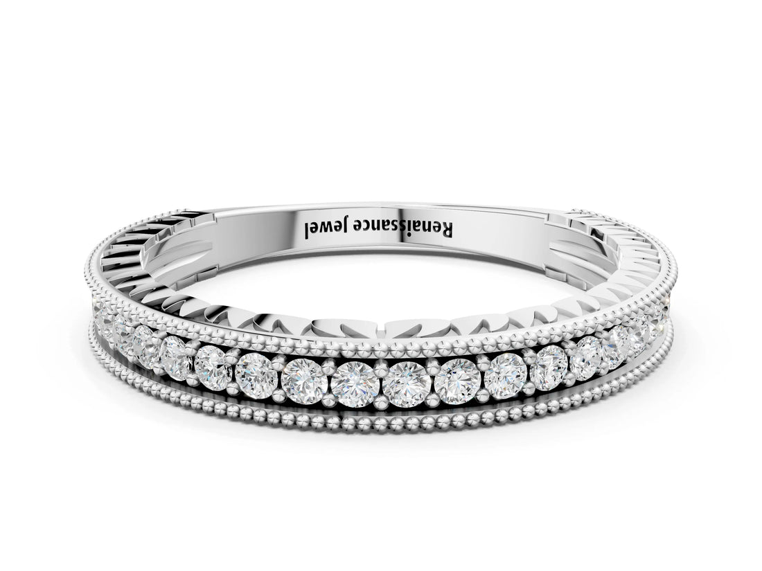 White gold Round Cut Diamond Milgrain Pavé Eternity Band_12