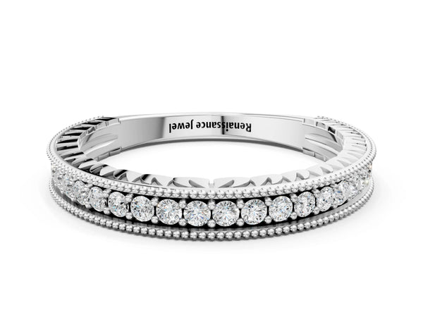 Platinum Round Cut Diamond Milgrain Pavé Eternity Band