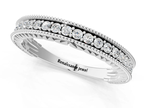 Platinum Round Cut Diamond Milgrain Pavé Eternity Band