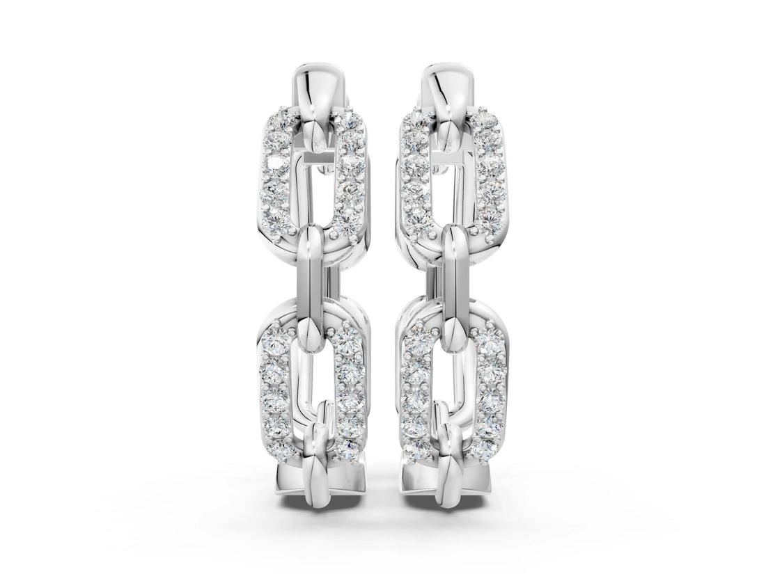 White gold Round Cut Diamond Paperclip Hoop Earrings_4