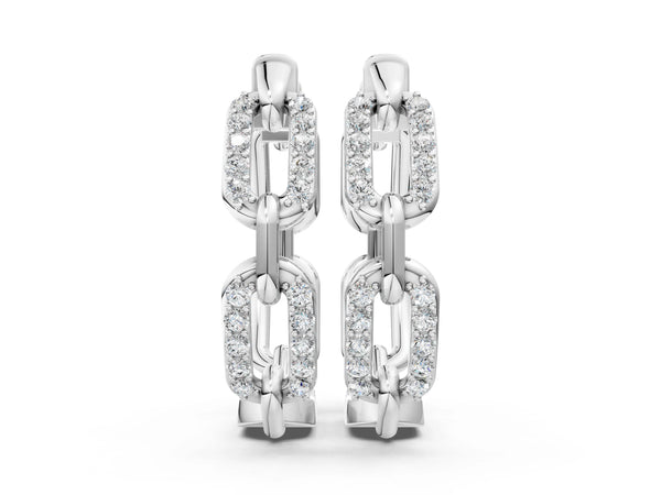White gold Round Cut Diamond Paperclip Hoop Earrings