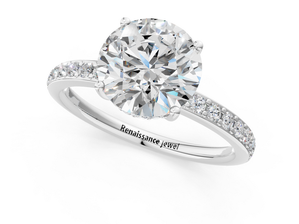 White gold Round Cut Diamond Pavé Band Ring with Four-Prong Setting