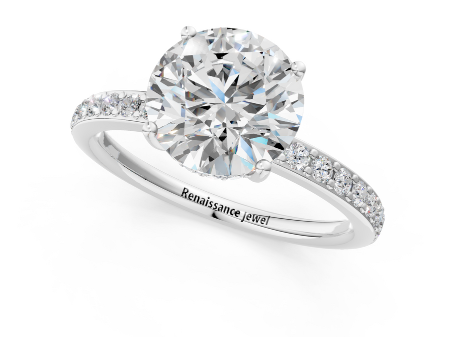 White gold Round Cut Diamond Pavé Band Ring with Four-Prong Setting