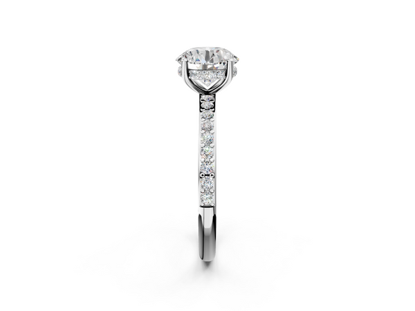 White gold Round Cut Diamond Pavé Band Ring with Four-Prong Setting