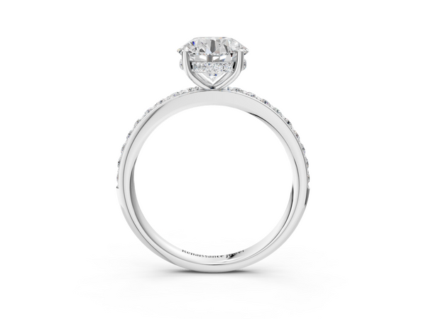 White gold Round Cut Diamond Pavé Band Ring with Four-Prong Setting