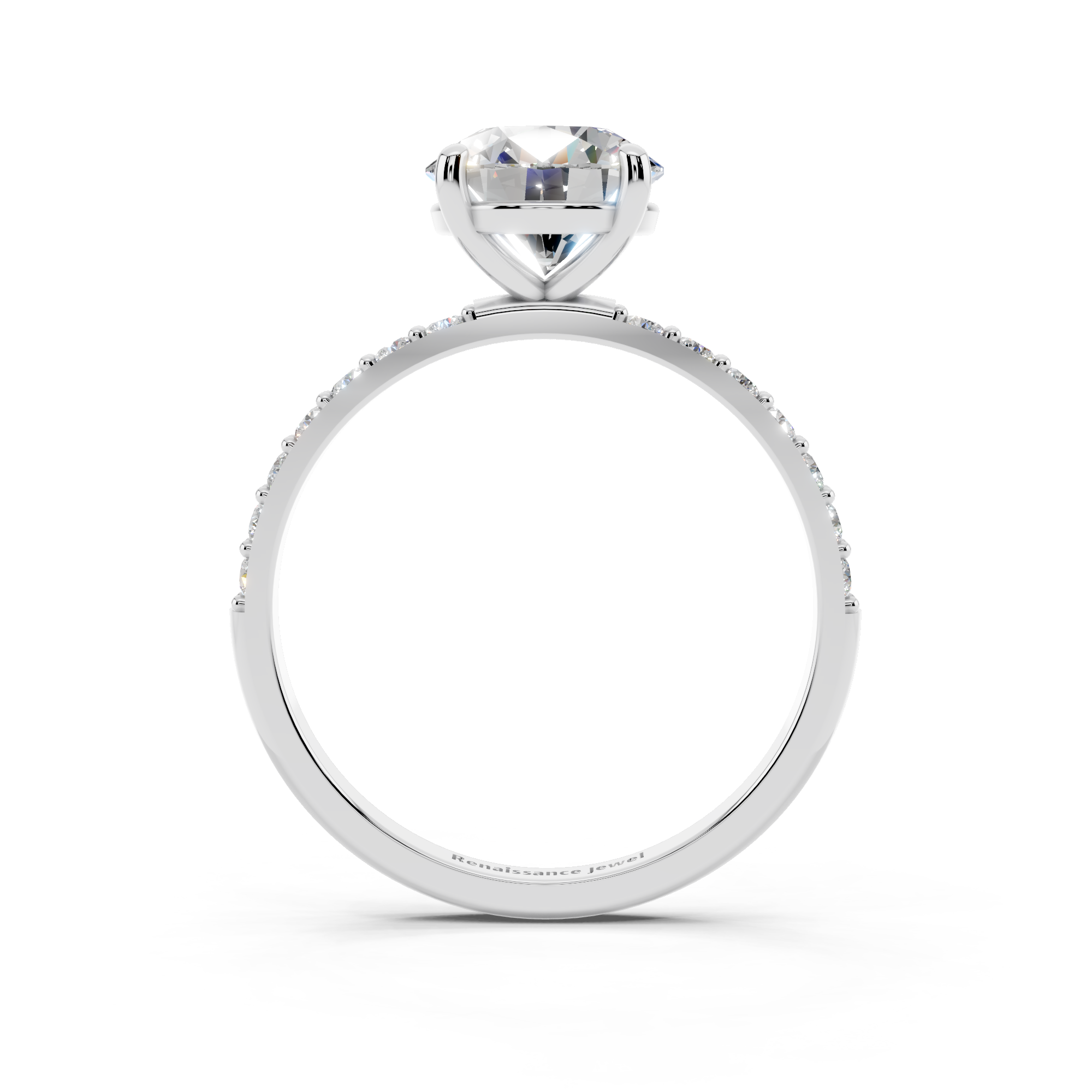 White gold Round Cut Diamond Pavé Band Solitaire Ring with Four-Prong Setting_11