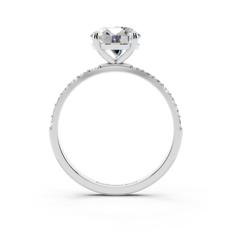 White gold Round Cut Diamond Pavé Band Solitaire Ring with Four-Prong Setting_11