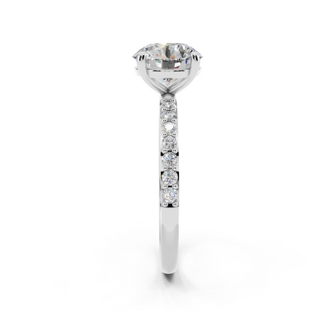 White gold Round Cut Diamond Pavé Band Solitaire Ring with Four-Prong Setting_12