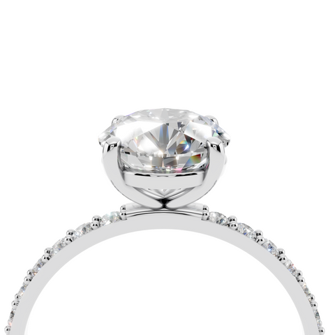 White gold Round Cut Diamond Pavé Band Solitaire Ring with Four-Prong Setting_14