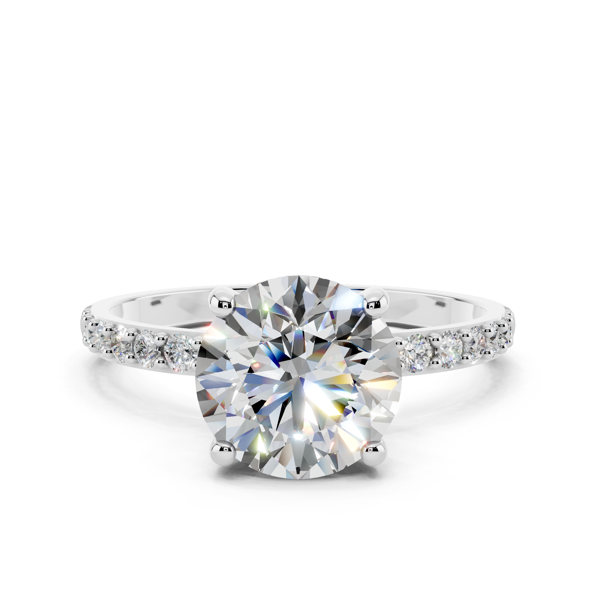 White gold Round Cut Diamond Pavé Band Solitaire Ring with Four-Prong Setting_26