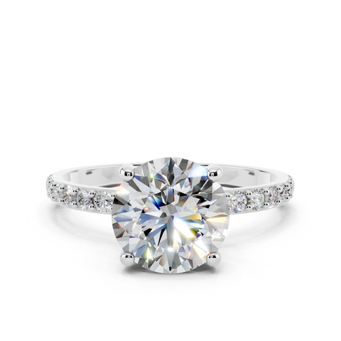 White gold Round Cut Diamond Pavé Band Solitaire Ring with Four-Prong Setting_26
