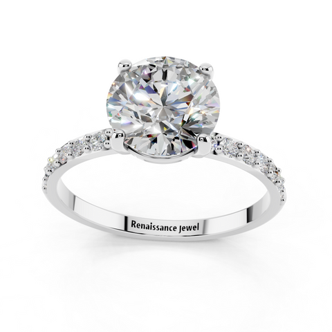 White gold Round Cut Diamond Pavé Band Solitaire Ring with Four-Prong Setting_9