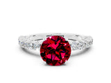 White gold Round Cut Diamond Pavé Band Solitaire Ring with Prong Setting