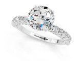 White gold Round Cut Diamond Pavé Band Solitaire Ring with Prong Setting_1