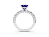White gold Round Cut Diamond Pavé Band Solitaire Ring with Prong Setting_10