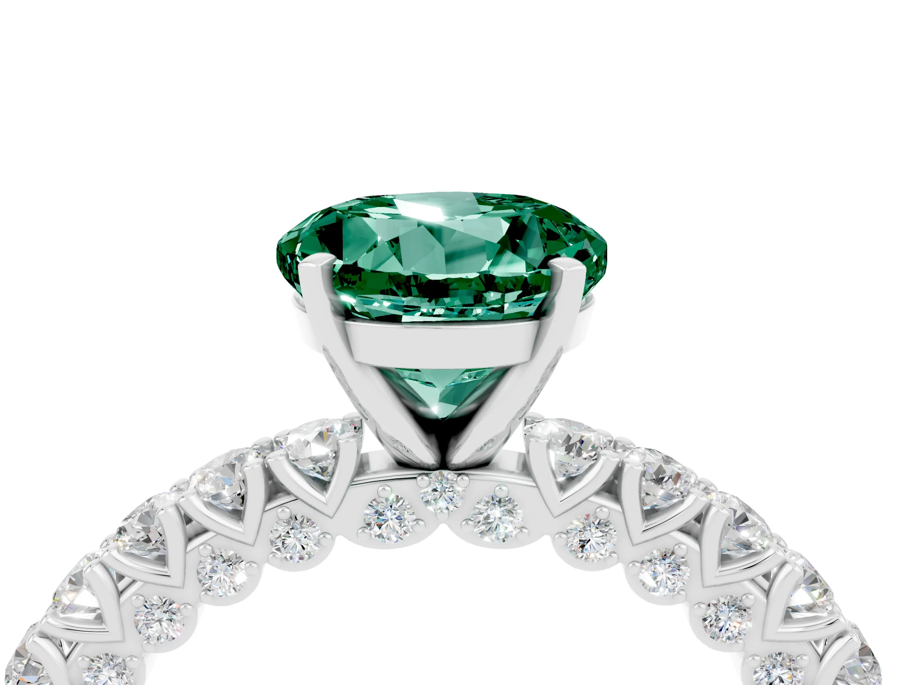 White gold Round Cut Diamond Pavé Band Solitaire Ring with Prong Setting_10