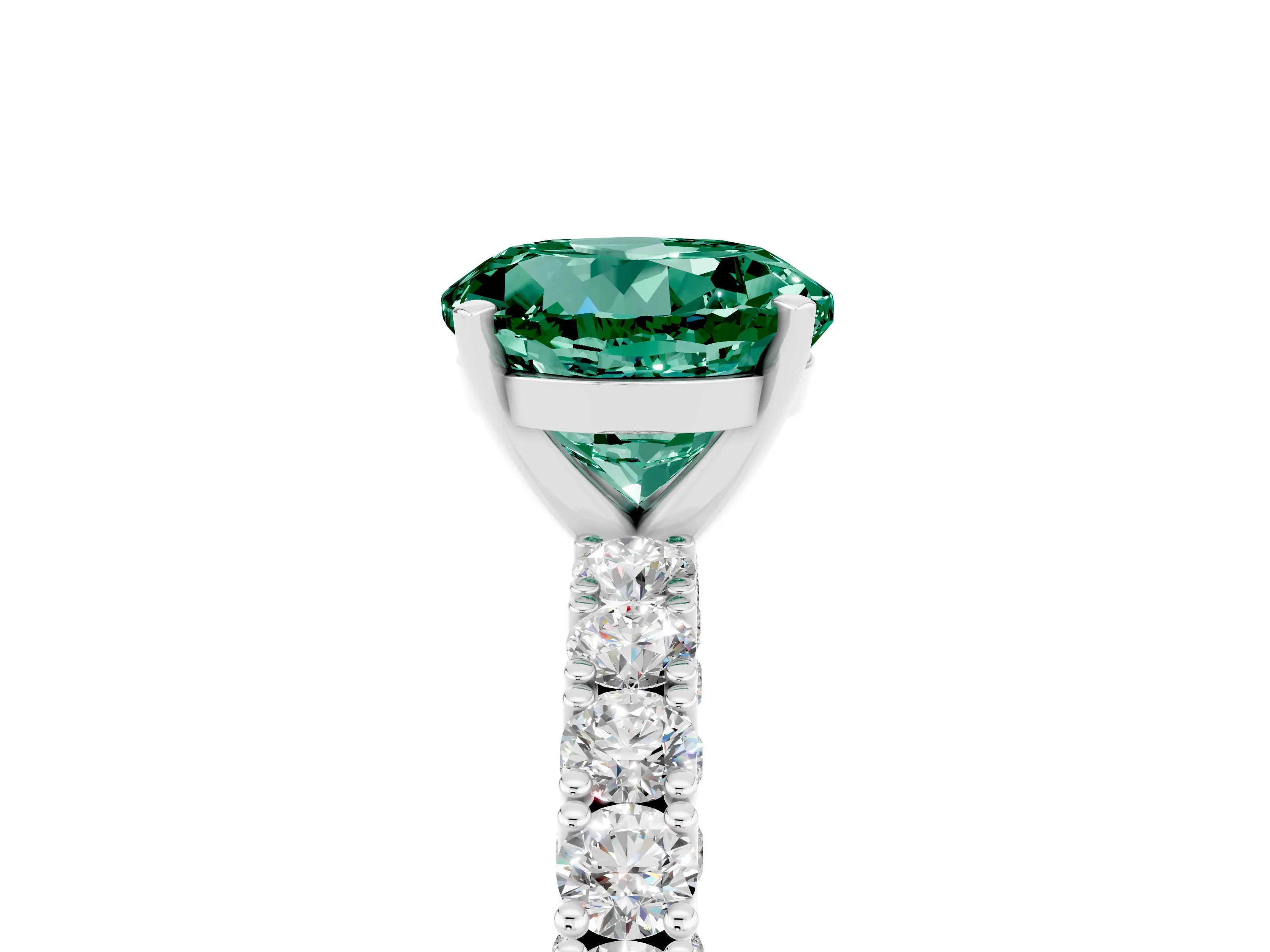 White gold Round Cut Diamond Pavé Band Solitaire Ring with Prong Setting_11