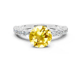 White gold Round Cut Diamond Pavé Band Solitaire Ring with Prong Setting_12