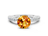 White gold Round Cut Diamond Pavé Band Solitaire Ring with Prong Setting_12