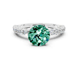 White gold Round Cut Diamond Pavé Band Solitaire Ring with Prong Setting_12