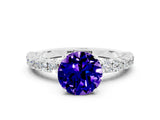 White gold Round Cut Diamond Pavé Band Solitaire Ring with Prong Setting_12