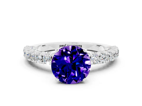 White gold Round Cut Diamond Pavé Band Solitaire Ring with Prong Setting_12