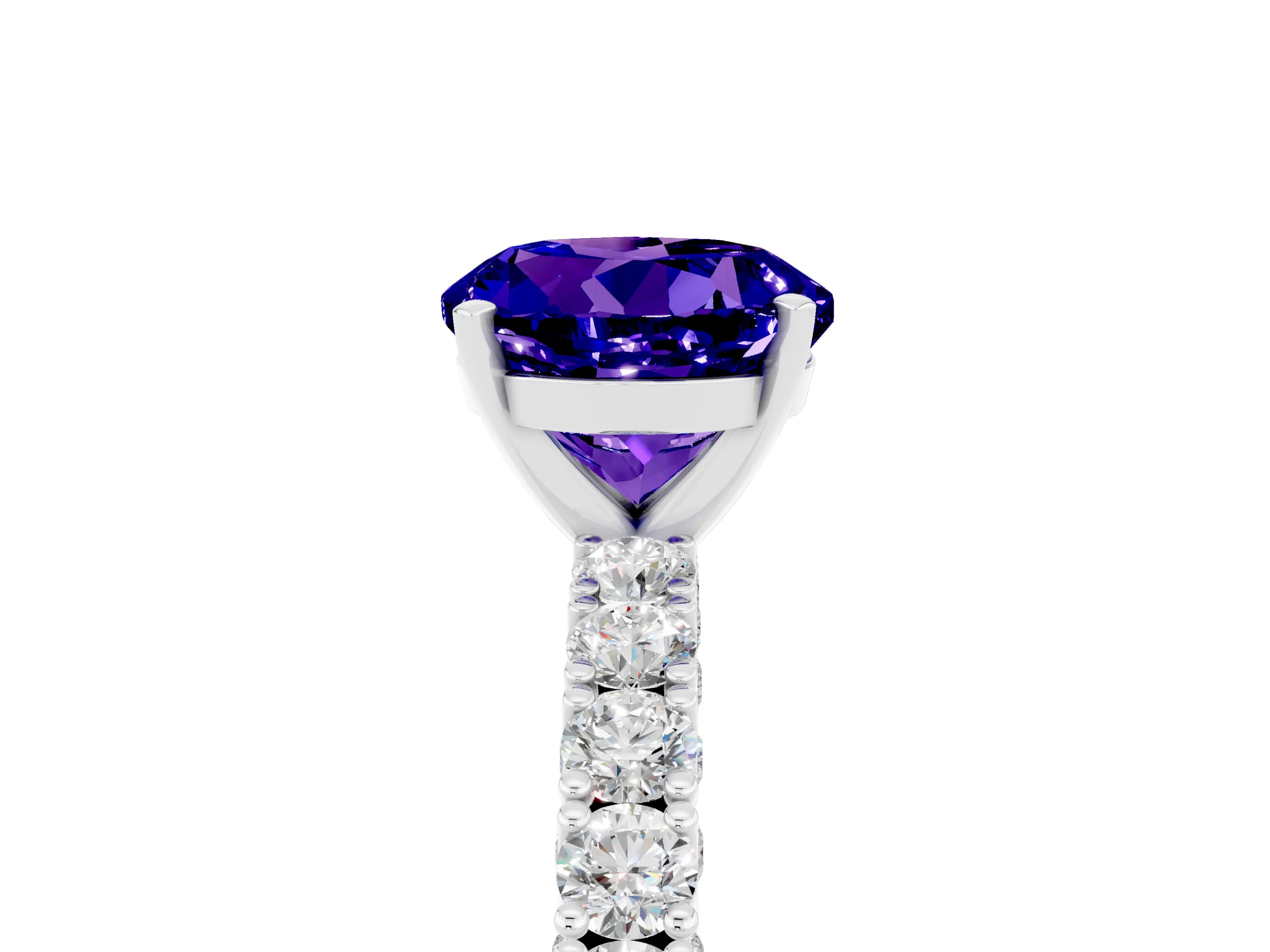 White gold Round Cut Diamond Pavé Band Solitaire Ring with Prong Setting_12