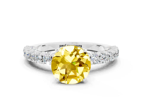White gold Round Cut Diamond Pavé Band Solitaire Ring with Prong Setting_12