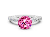 White gold Round Cut Diamond Pavé Band Solitaire Ring with Prong Setting_12
