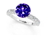 White gold Round Cut Diamond Pavé Band Solitaire Ring with Prong Setting_13