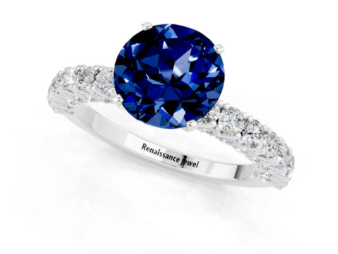 White gold Round Cut Diamond Pavé Band Solitaire Ring with Prong Setting_13